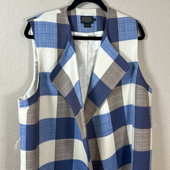 Pendleton Buffalo Check Plaid Long Wrap Vest XL - Picture 6 of 8